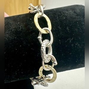 MICHAEL DAWKINS Sterling Silver Brass Hammer Link Popcorn Caviar Toggle Bracelet
